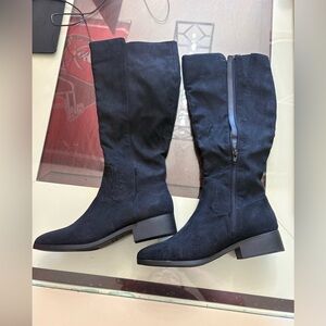 New Black Knee High Boots Low Block Heel Zip Up Slim Fit Boots Size 8